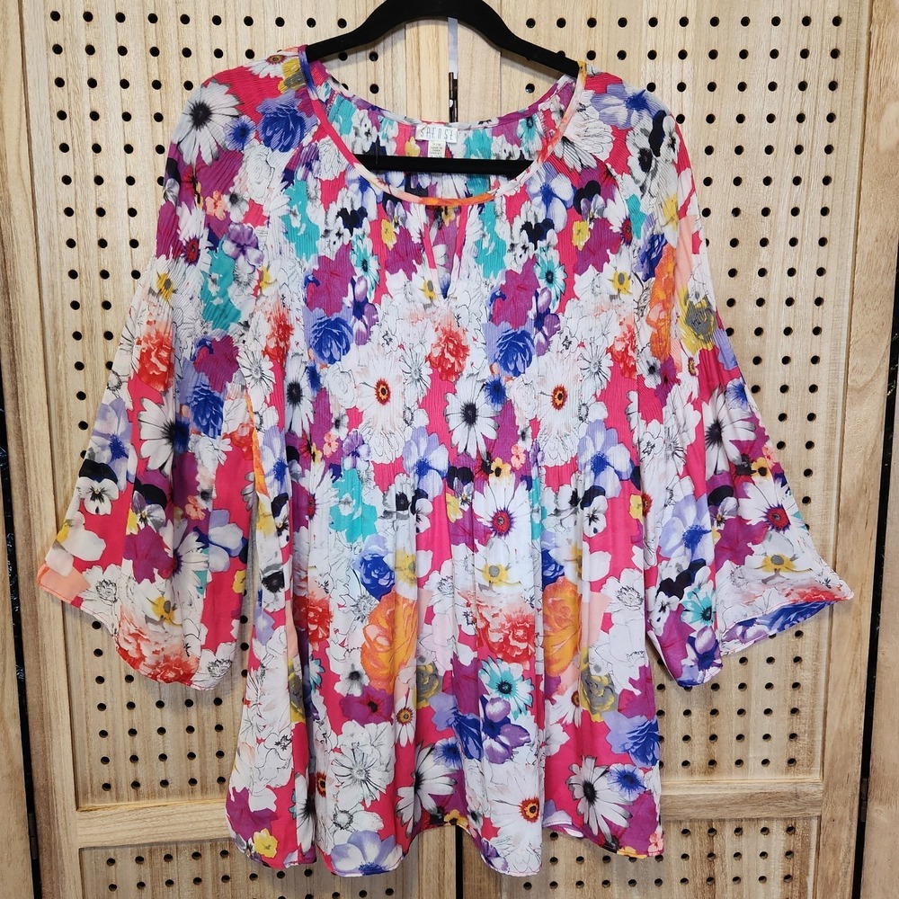 Spense Floral Peasant Top Smocked Blouse Size M Boho Bell Sleeve Festival Fairy